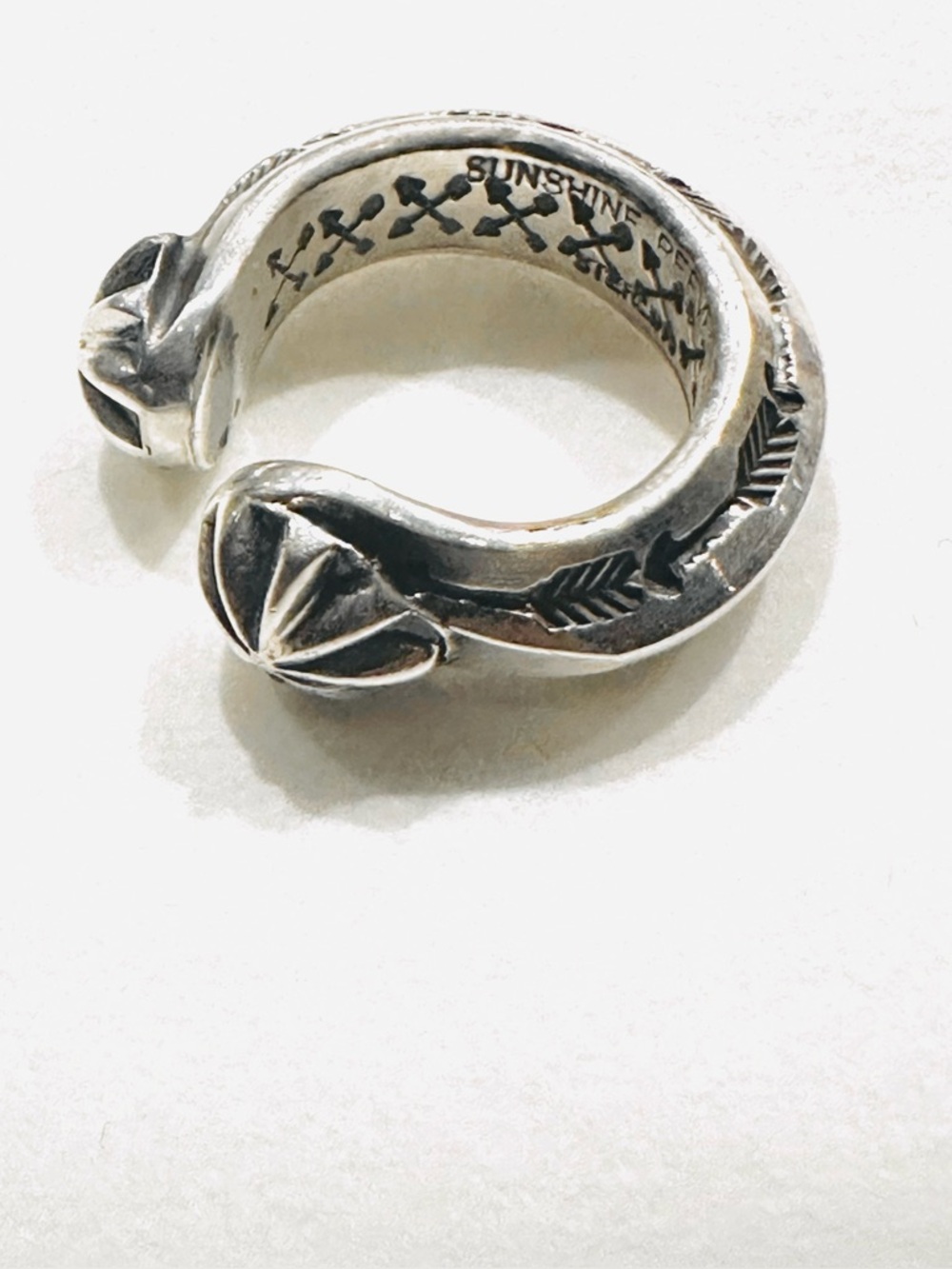 Sunshine Reeves Open Horseshoe Ring Arrows, Stars 925 Sterling Silver